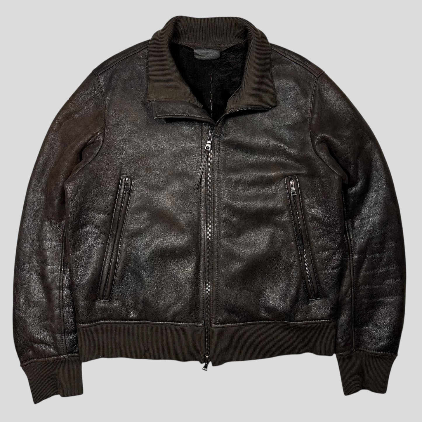 Prada Milano 00’s Leather Sheepskin Fur Full Lined Bomber Jacket - IT52 (L)