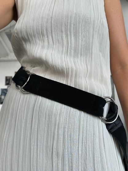 Vintage Chrome Ring Suede Belt - XS-M