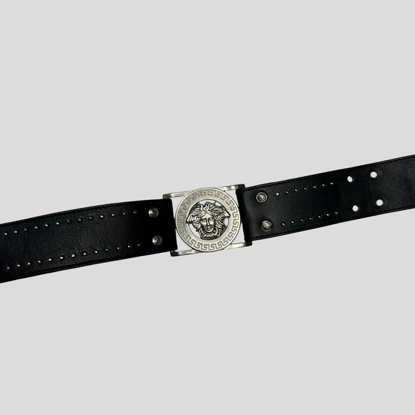 Gianni Versace 90’s Studded Metal Medusa Leather Belt | O/S, Black