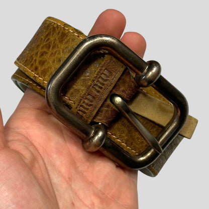 Miu Miu 00’s Leather Textured Metal Buckle Logo Belt - 30-38