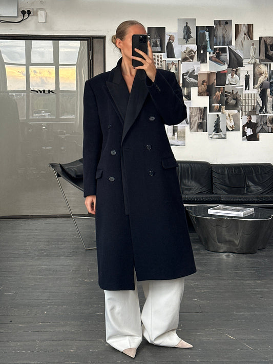 English Vintage 1990s Wool Cashmere Double Breasted Coat - XL