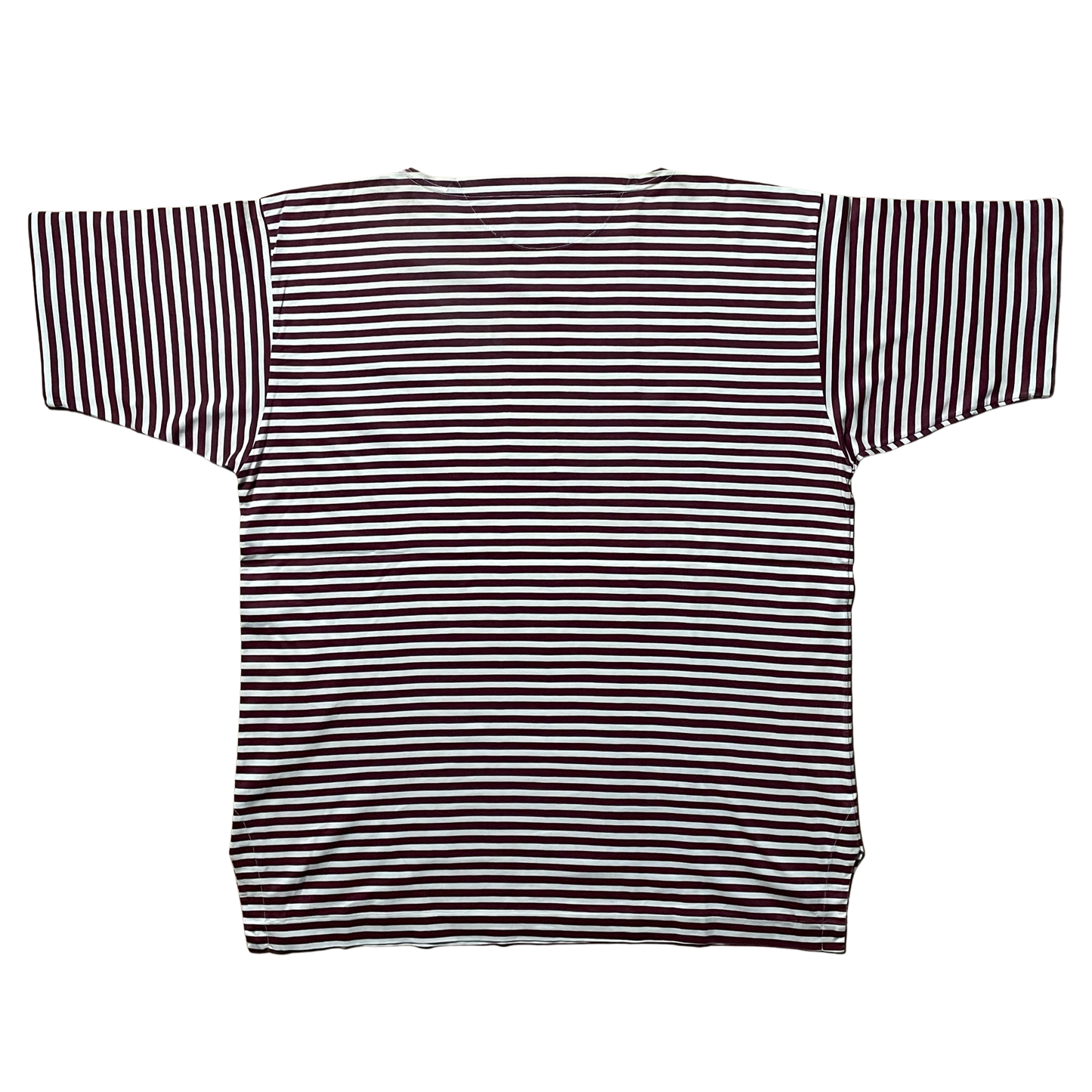 S/S 1987 Wine Red & White Stripe Centre Compass Breton T-shirt