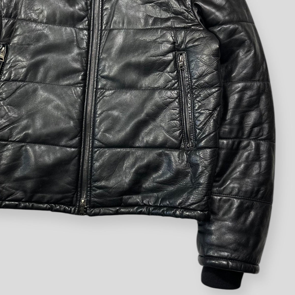 Prada Sport 00’s Leather Aviator Shearling Fur Collar Hooded Puffer - IT52 (L) | Large, Black