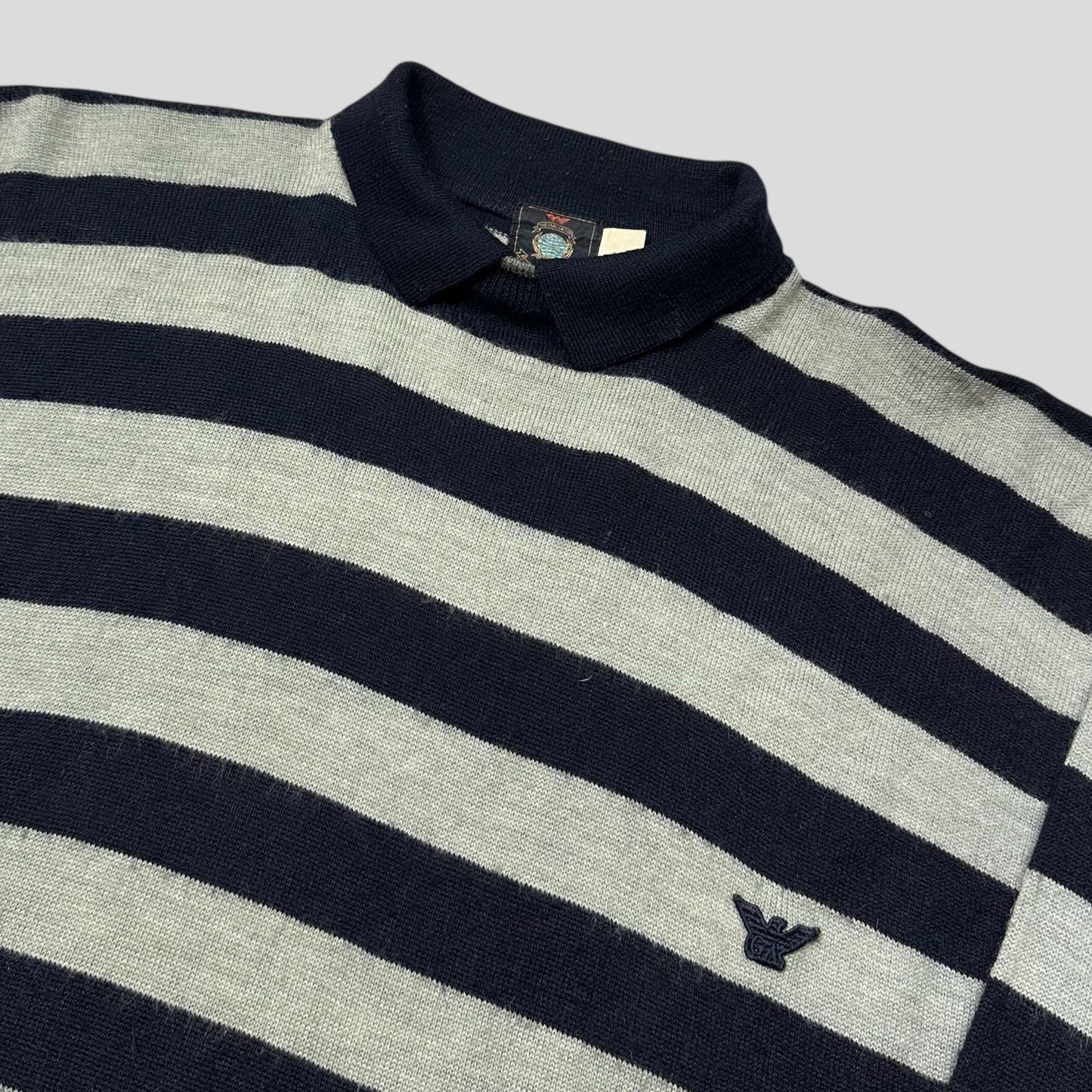 Emporio Armani 80’s Striped Wool Convertible Collar Knit Jumper - L | Default Title, Multicoloured
