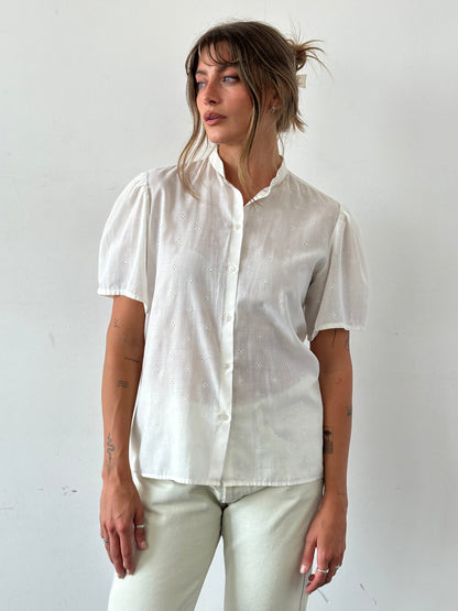 Vintage Pointelle Sheer Short Sleeve Shirt - M/L