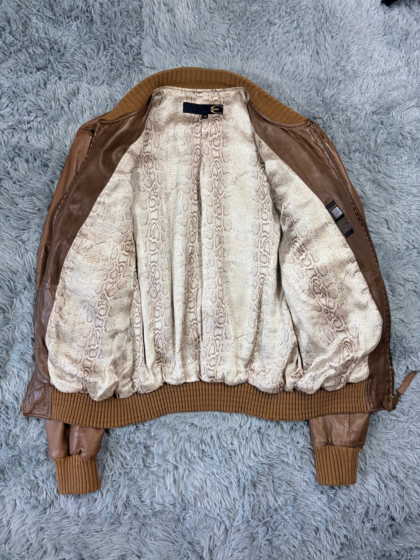 Just Cavalli SS07 Leather 3D Cargo Pocket Pleated Western Bomber - M | O/S, Brown