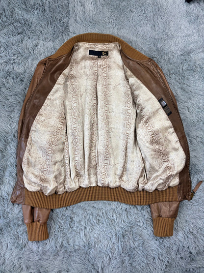 Just Cavalli SS07 Leather 3D Cargo Pocket Pleated Western Bomber - M | O/S, Brown