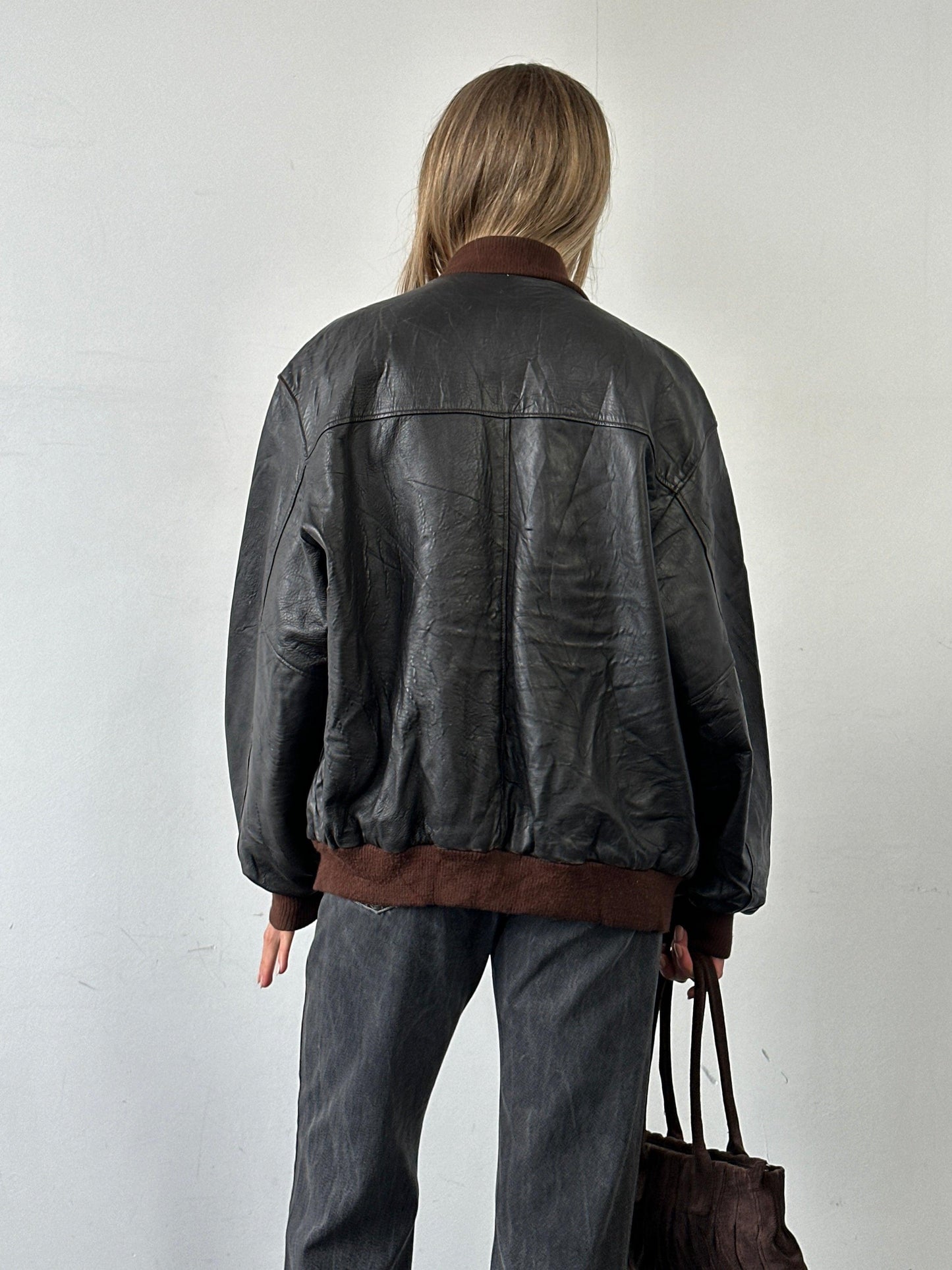 Italian Vintage Aged Leather Bomber Jacket - XL - Known Source