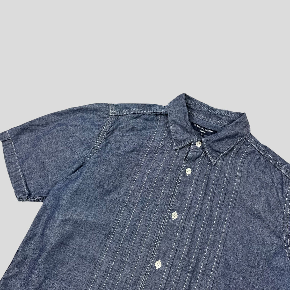 Comme Des Garçons Homme 2008 Pleated Indigo Cotton Shirt - S