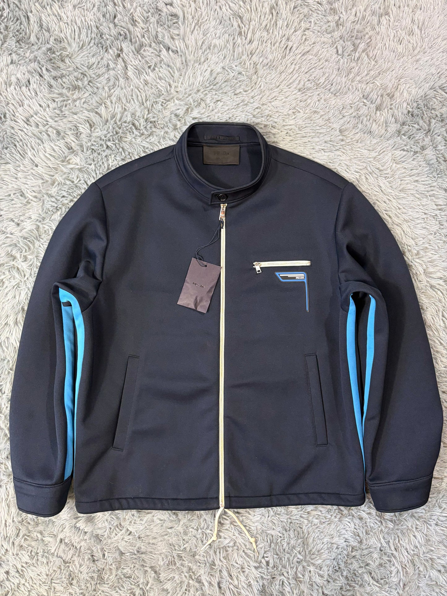 Prada 2018 Race Rubber Logo Contrast Stripe Blouson Jacket - IT52 | O/S, Multicoloured