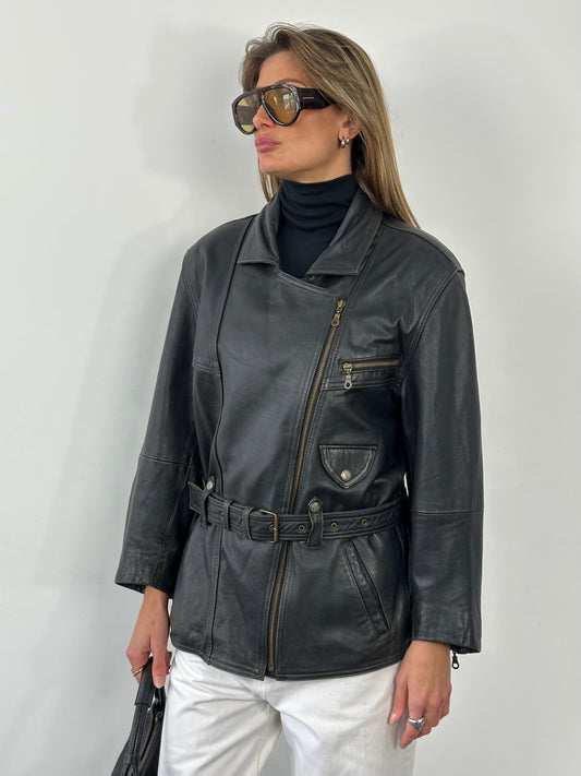 Vintage 1990s Leather Belted Leather Jacket - M