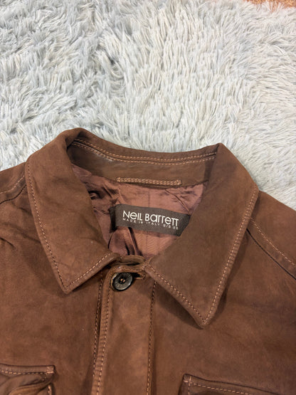 Neil Barrett 2006 Brad Pitt Suede Leather Multipocket Moto Jacket - M | Large, Brown
