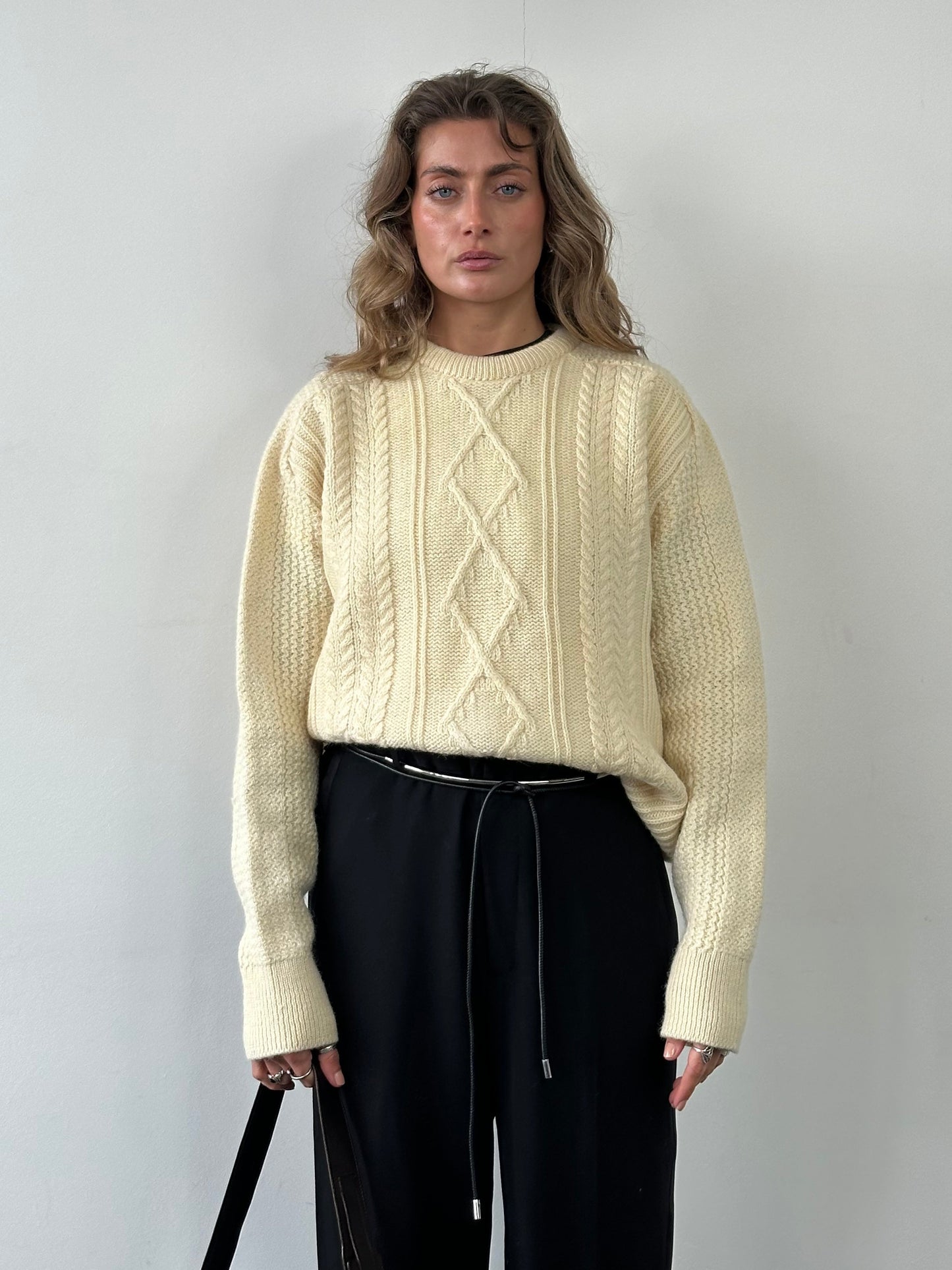 Barbour 80s Pure Wool Chunky Cable Knit Jumper - L