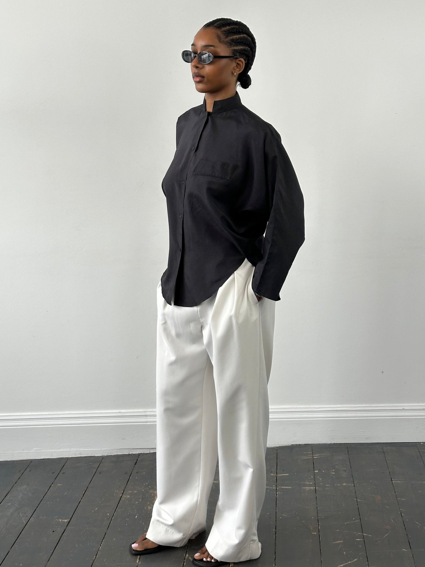 Vintage 1990s Mandarin Collar Minimal Shirt - S