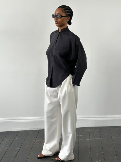 Vintage 1990s Mandarin Collar Minimal Shirt - S