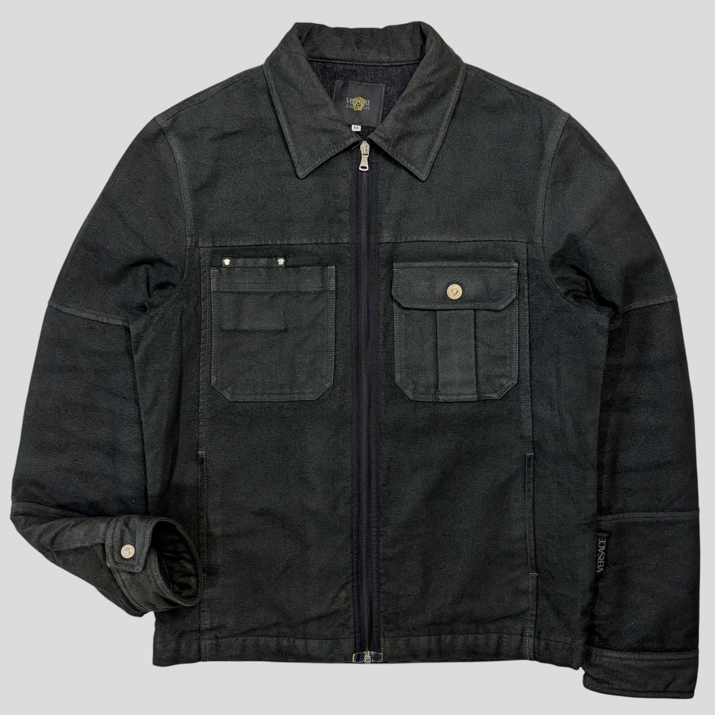 Versace VJC 00’s Moleskin Cotton Asymmetric Stud Pocket Jacket - M | O/S, Grey