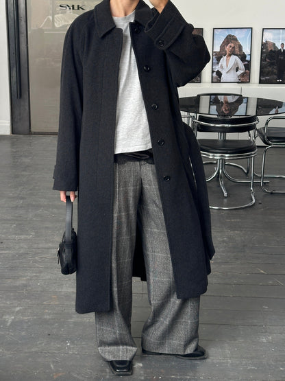 Max Mara 2000s Brushed Wool High Waisted Wide Leg Check Trousers - W28