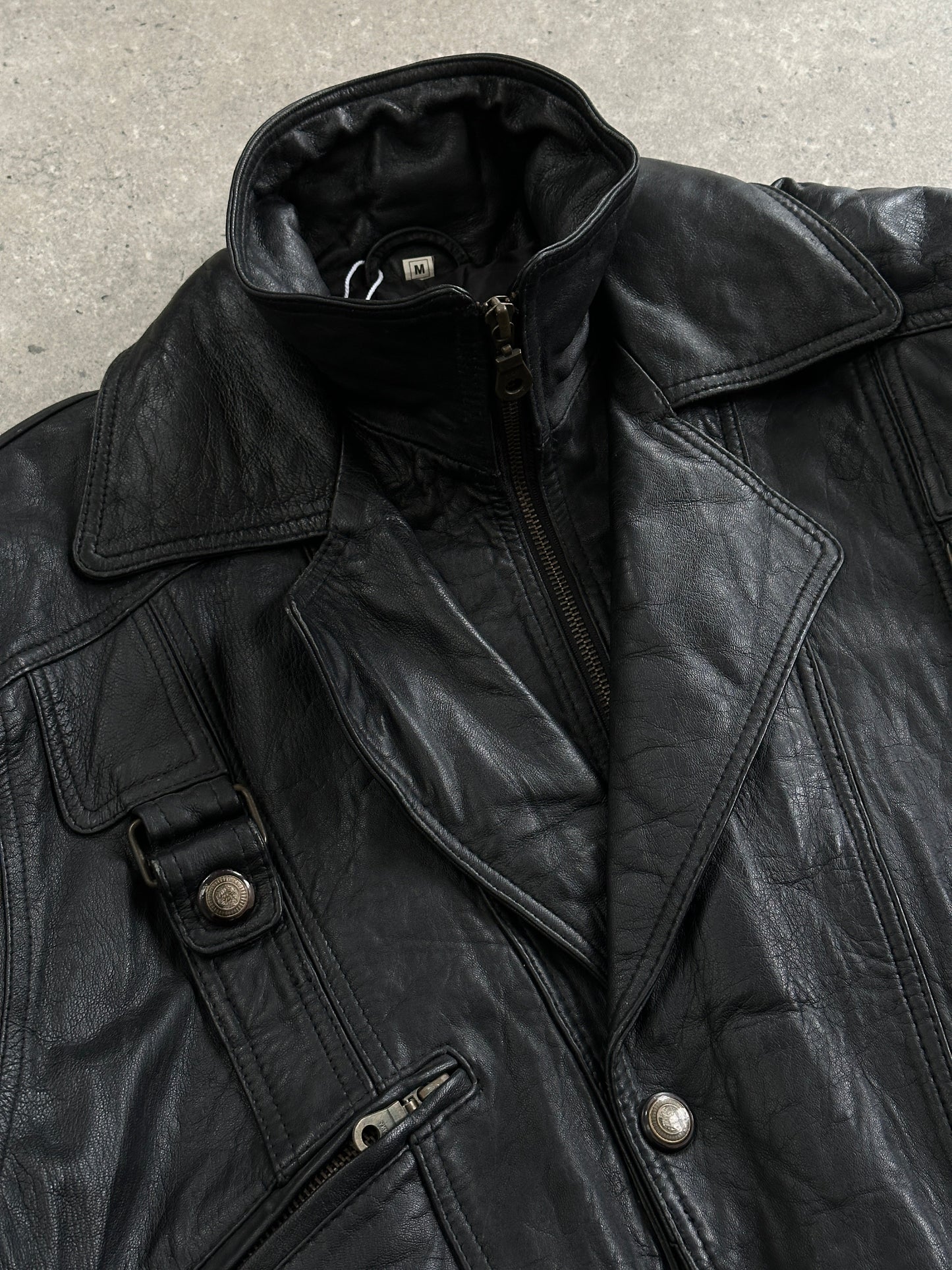 Vintage 1990s High Neck Leather Bomber Jacket - M