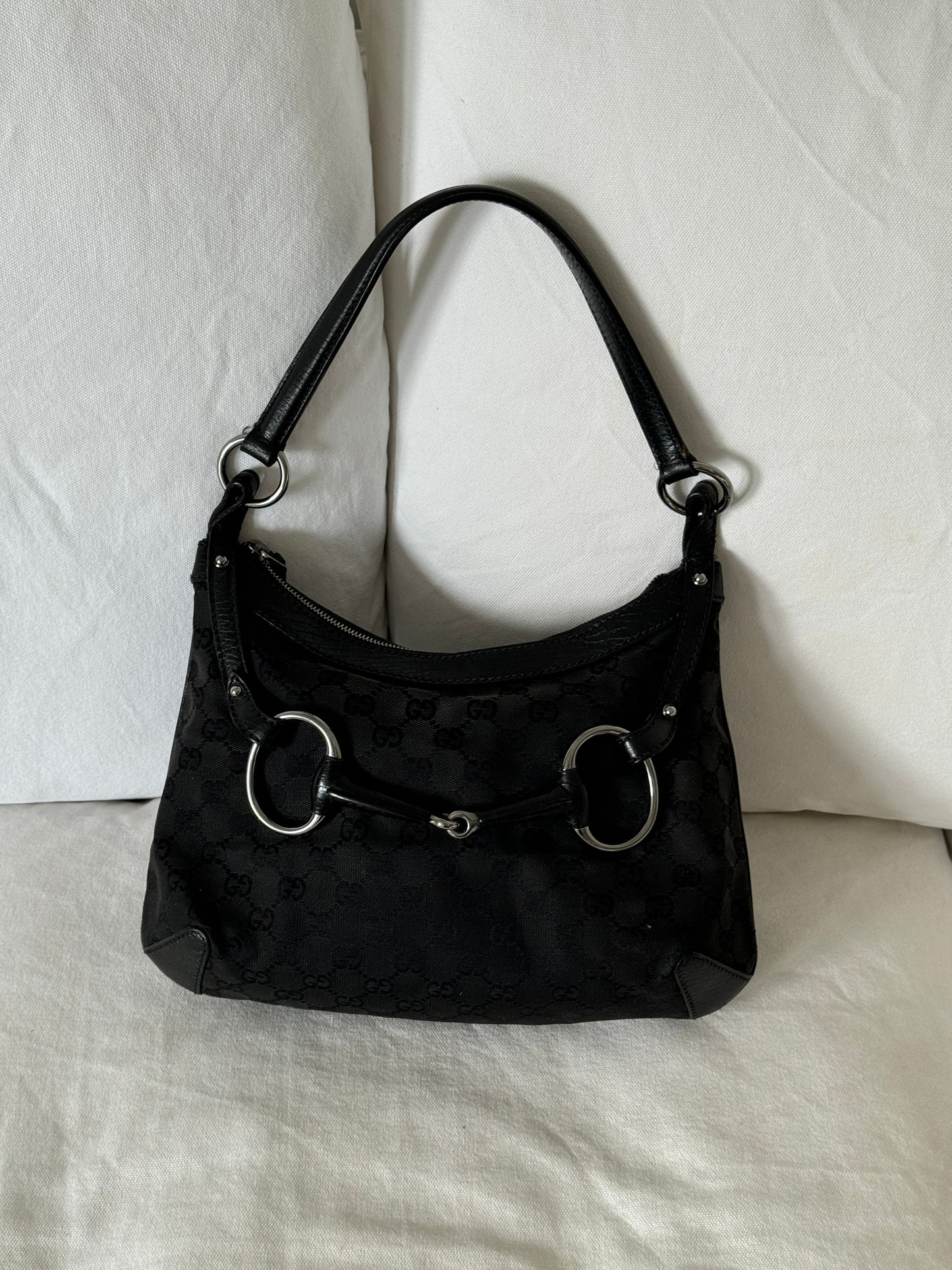 1990s Gucci Black Monogram Horsebit 1955 Shoulder Bag | O/S, Multicoloured