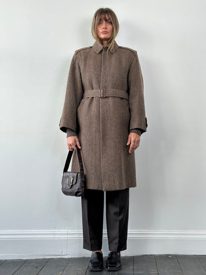 Italian Vintage Wool Mohair Single Breasted Belted Coat - L