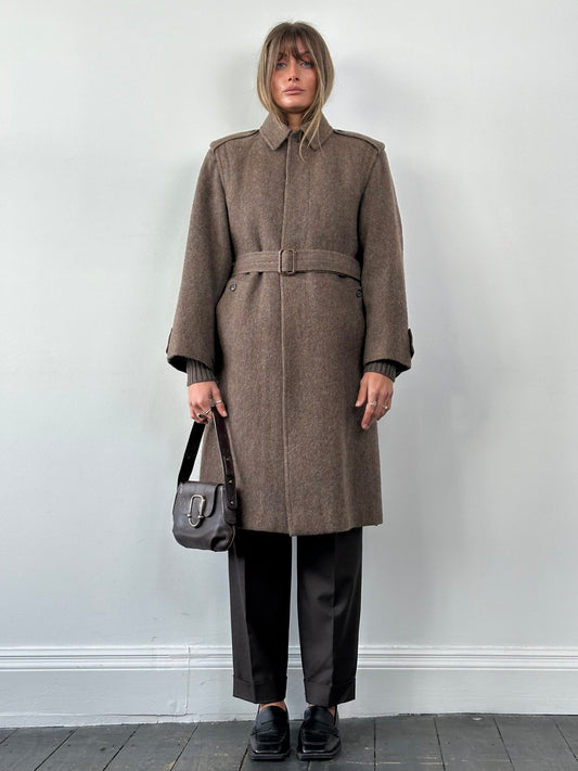 Italian Vintage Wool Mohair Single Breasted Belted Coat - L
