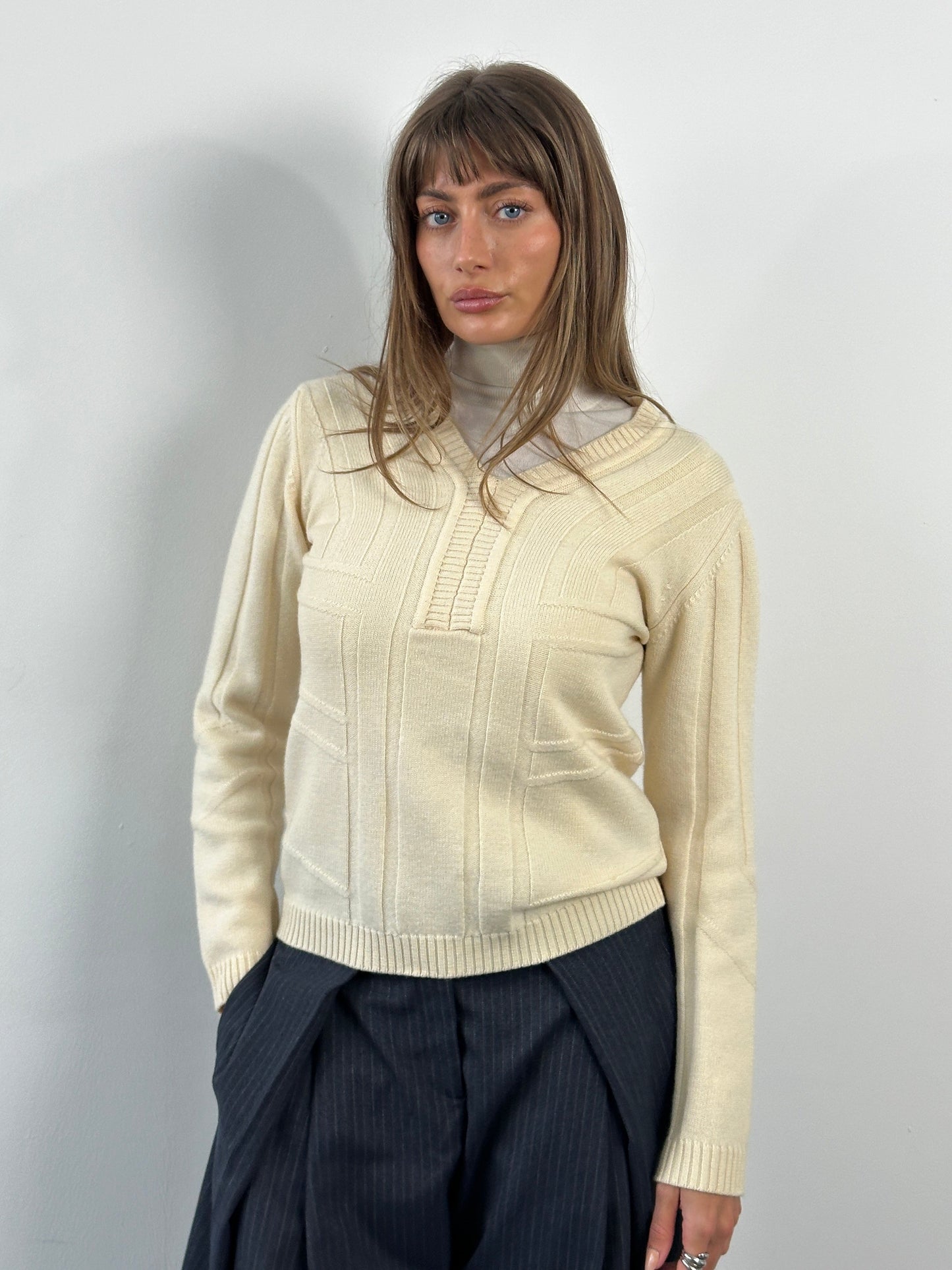 Versace Jeans Couture 2000s Pure Merino Wool Structured Knit Jumper - XS/S