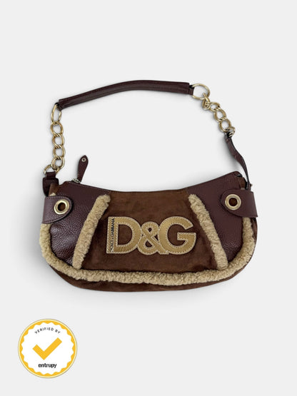 2000s Rare D&G Shearling Suede Shoulder Bag | O/S, Brown