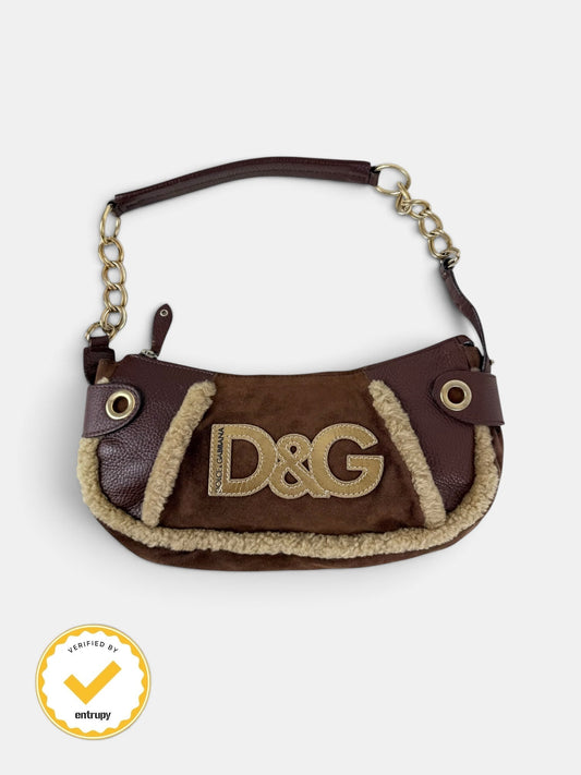 2000s Rare D&G Shearling Suede Shoulder Bag | O/S, Brown