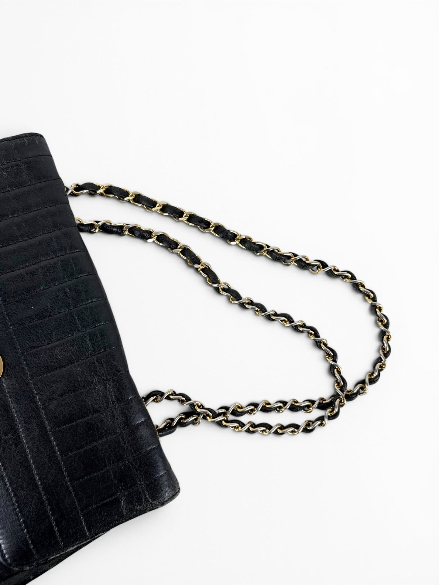 1980s Chanel Single Flap Horizontal Lambskin Leather Bag GHW Vintage | O/S, Black