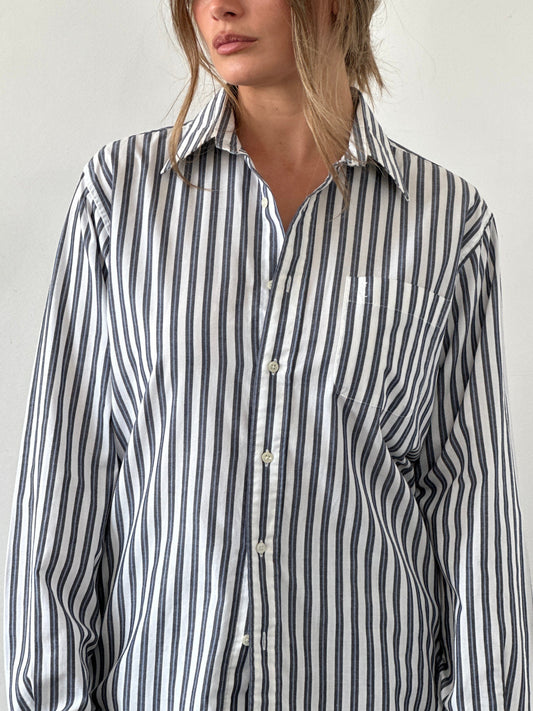 Yves Saint Laurent Pure Cotton Stripe Logo Shirt - M