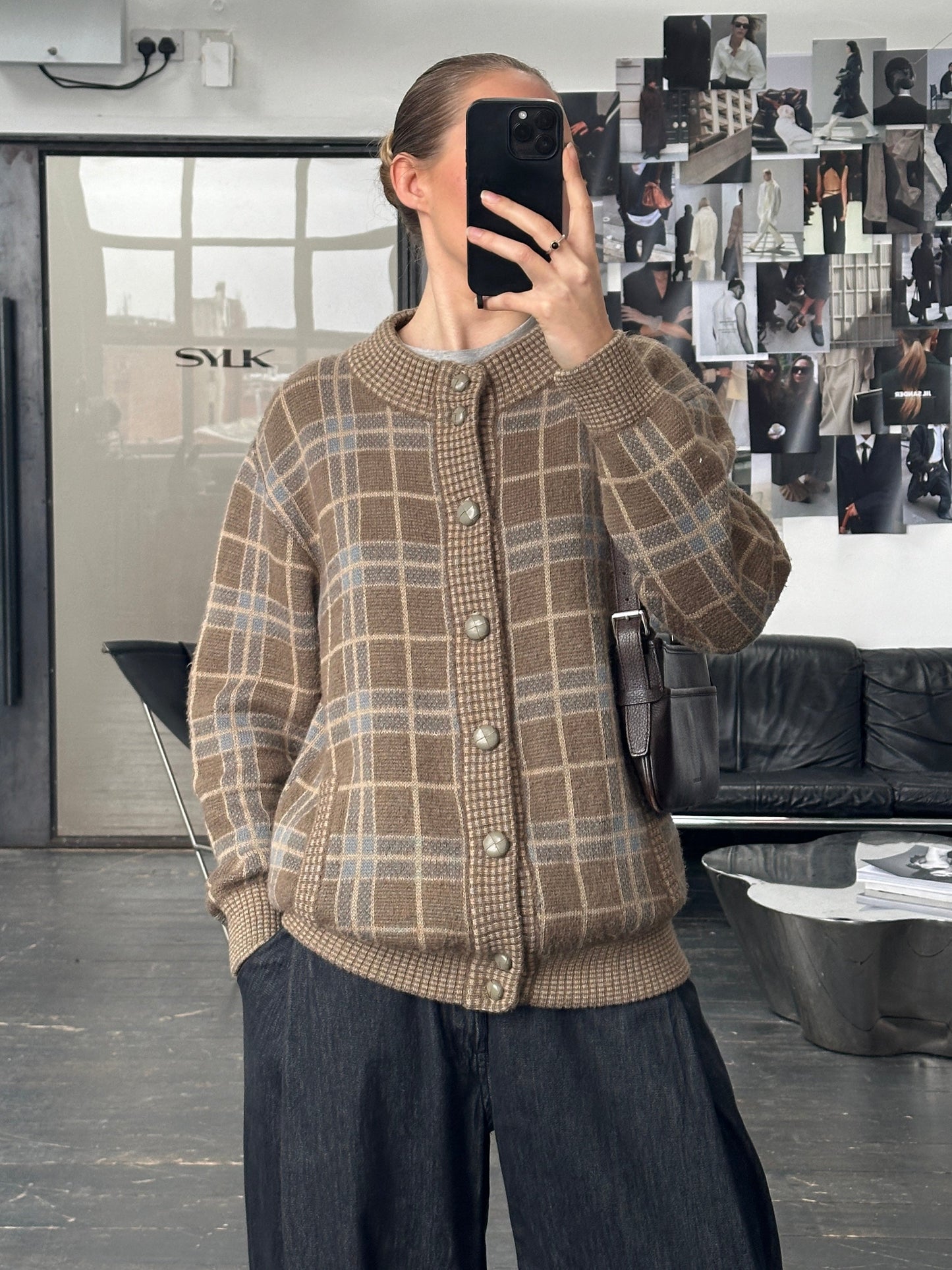 Italian Vintage 1990s Wool Check Cardigan - XL