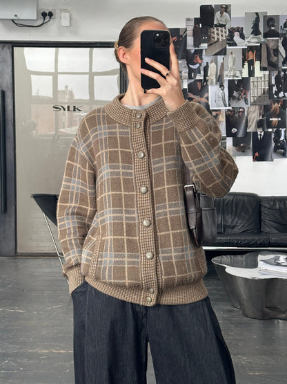 Italian Vintage 1990s Wool Check Cardigan - XL
