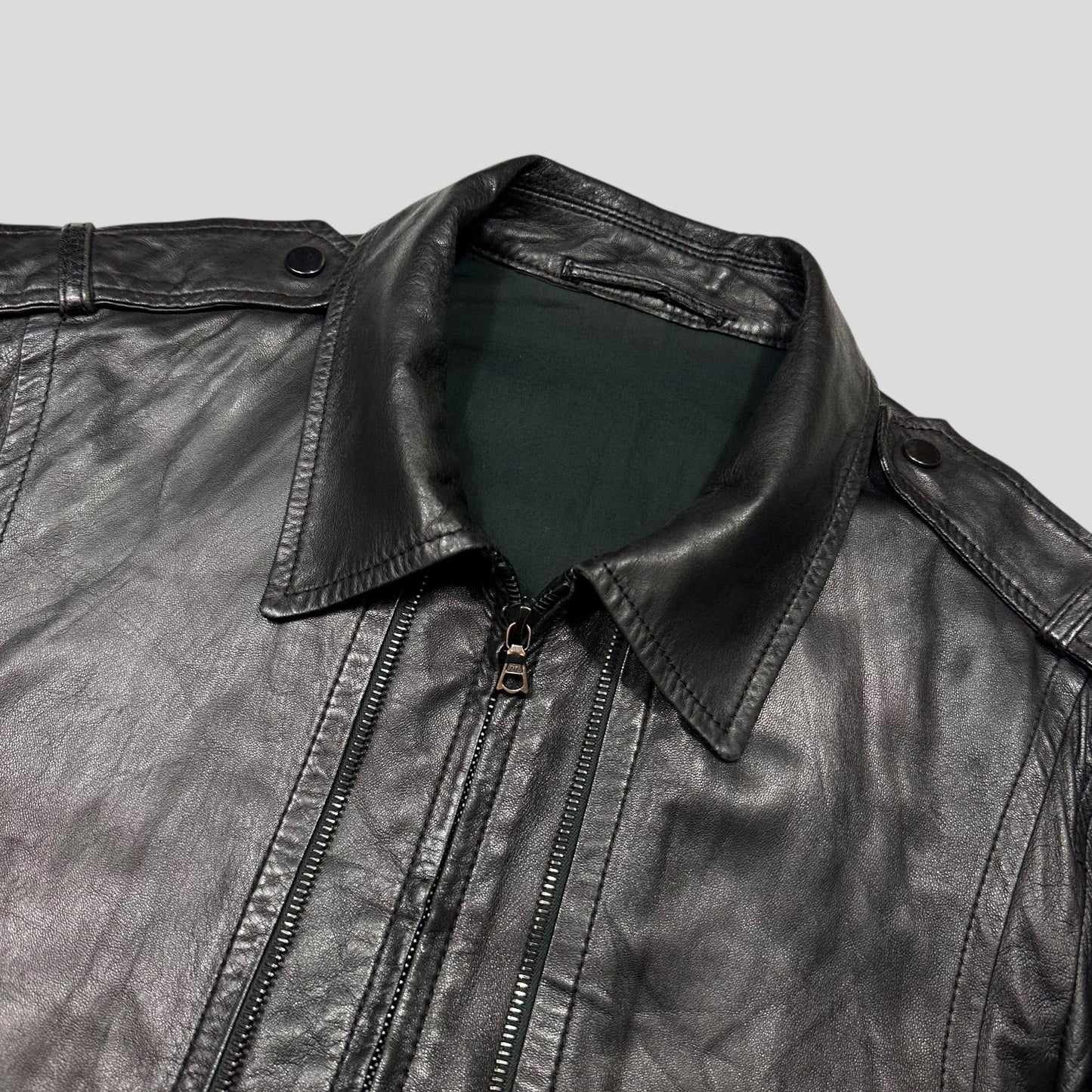 Neil Barrett 00’s Multi Zip Detailed Leather Flight Jacket - M