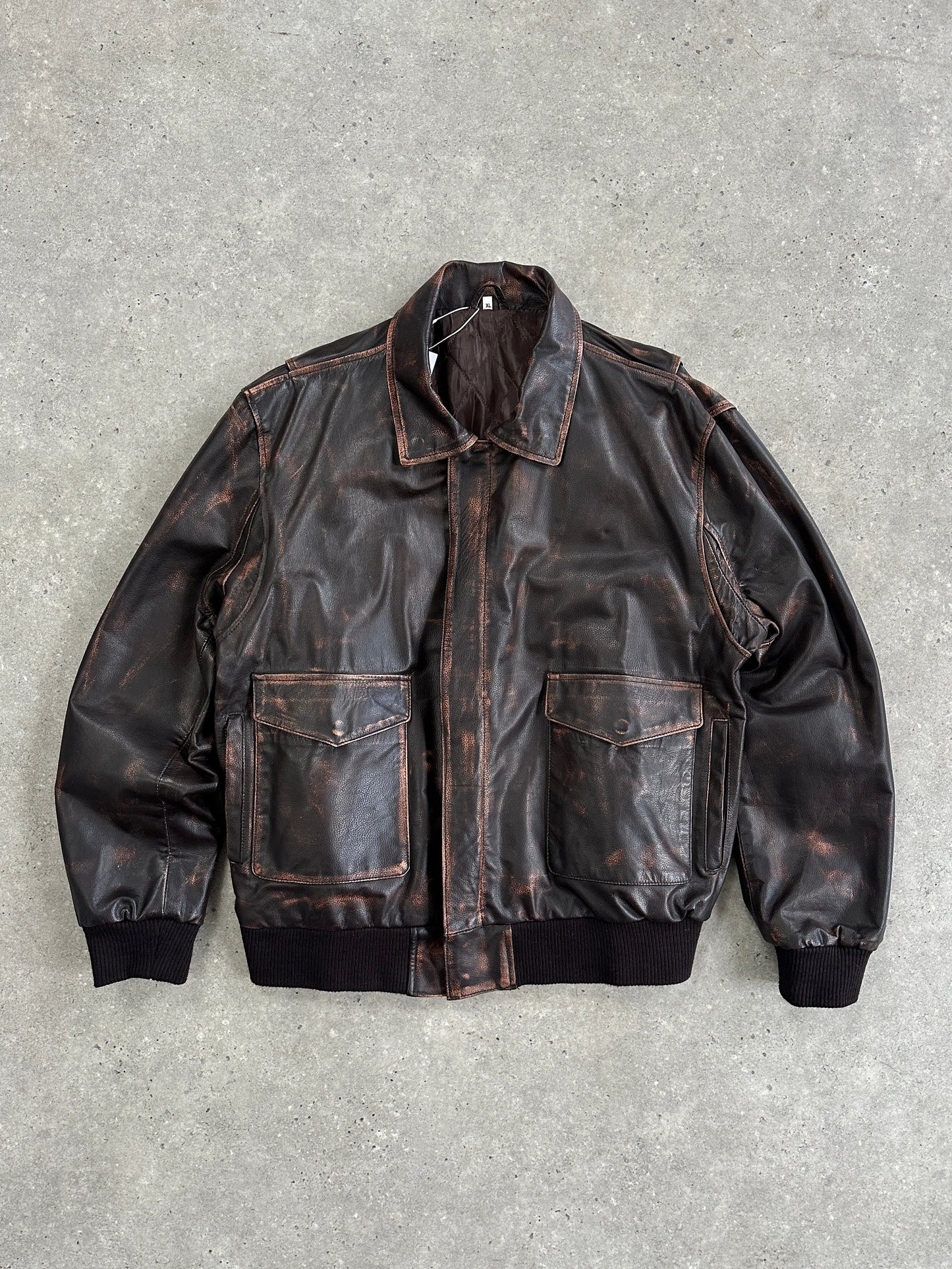 Vintage Distressed Leather Jacket - XL