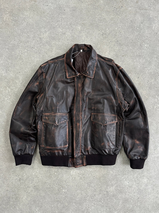 Vintage Distressed Leather Jacket - XL