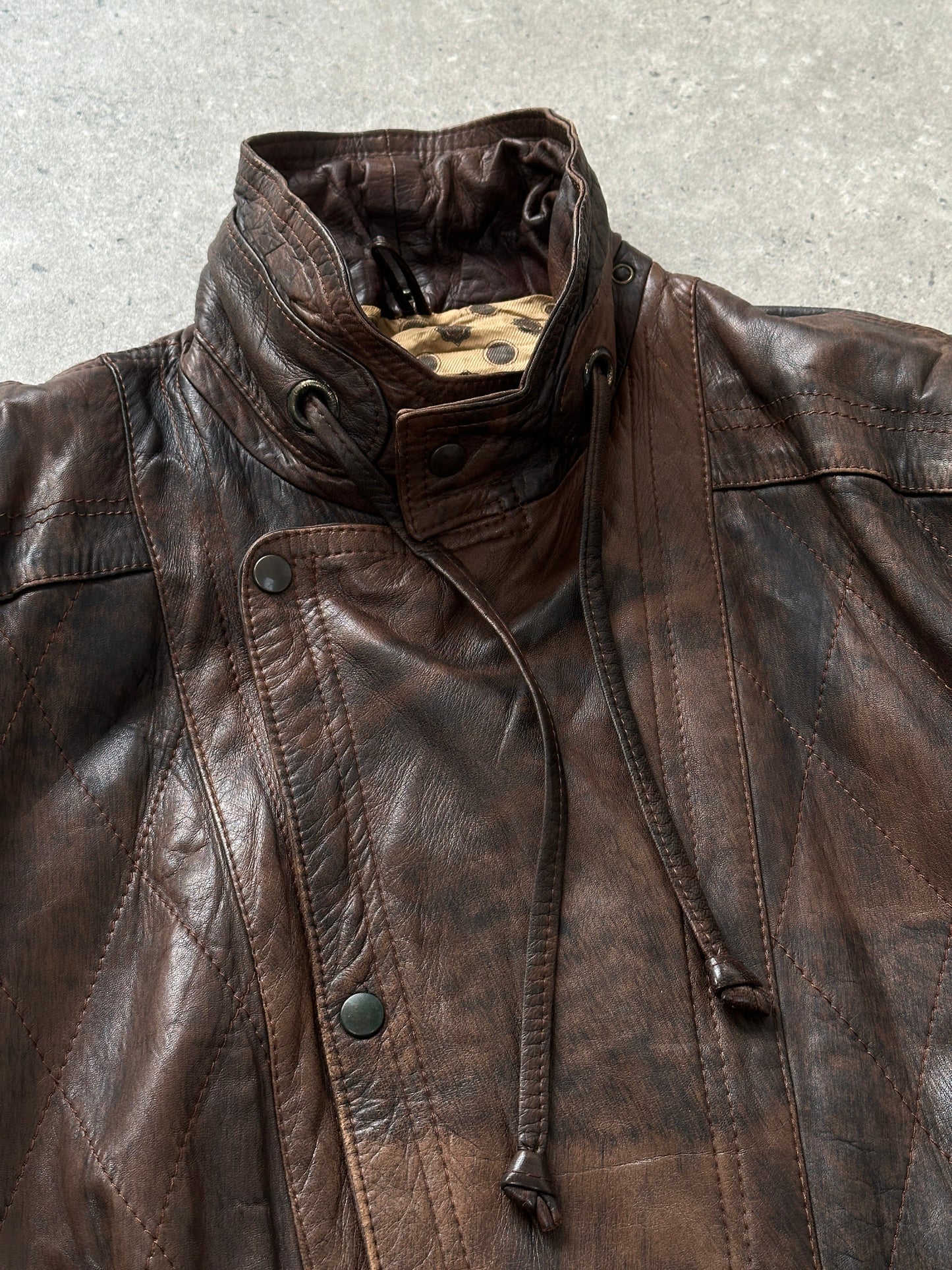 Vintage 1990s High Neck Aged Leather Bomber Jacket - XL