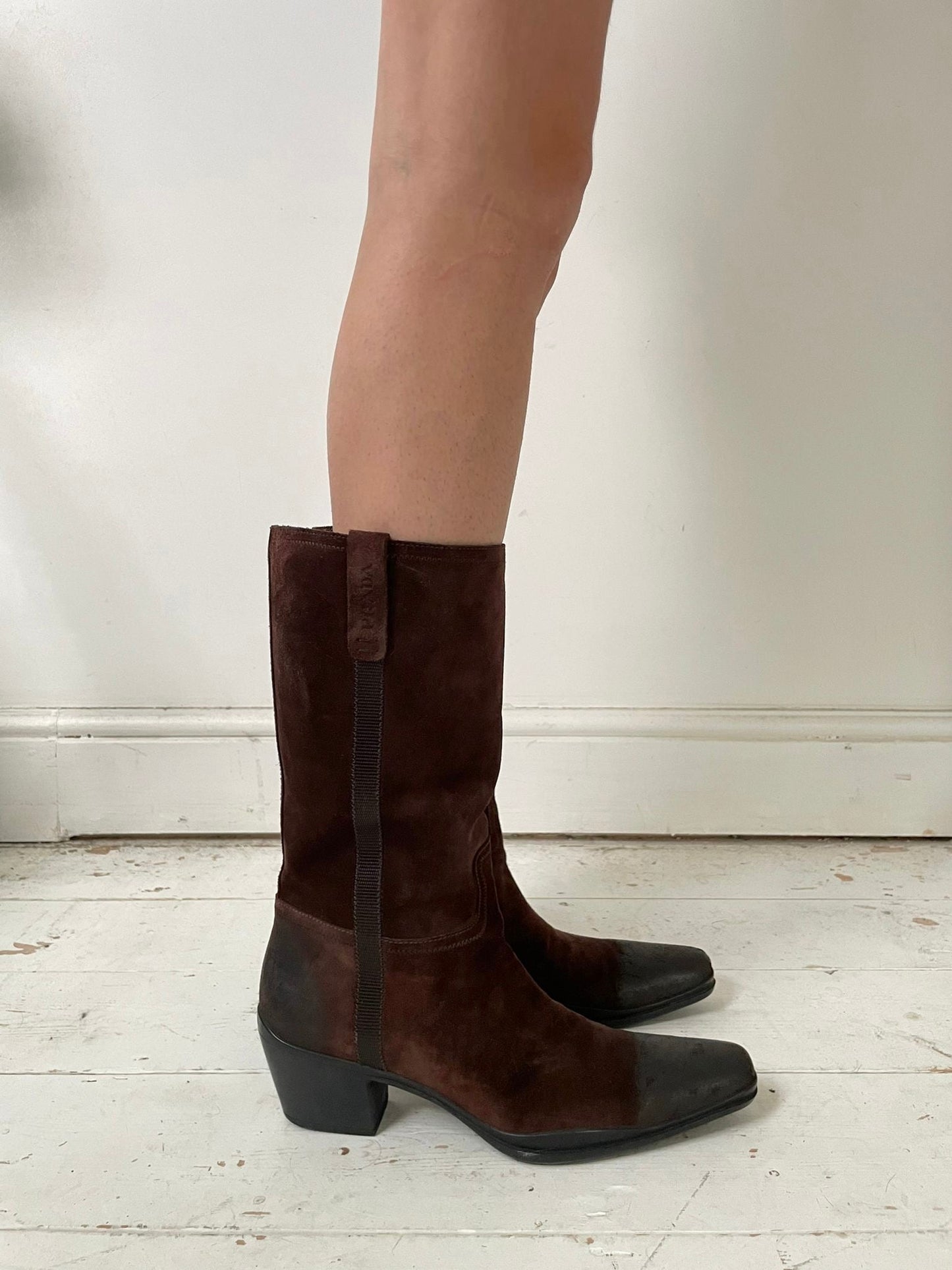 PRADA MID CALF SUEDE BOOTS (EU 40) | DEFAULT TITLE, Brown