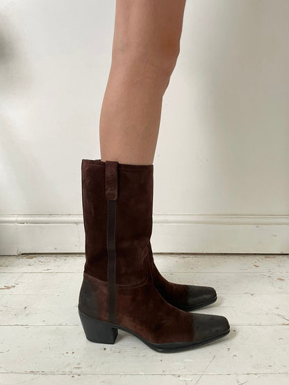 PRADA MID CALF SUEDE BOOTS (EU 40) | DEFAULT TITLE, Brown