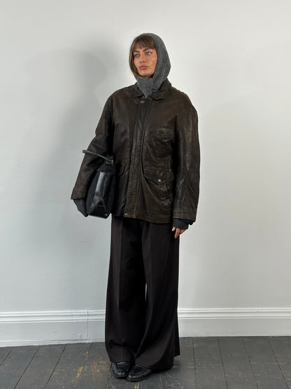 Vintage 1980s Concealed Placket Leather Jacket - L/XL