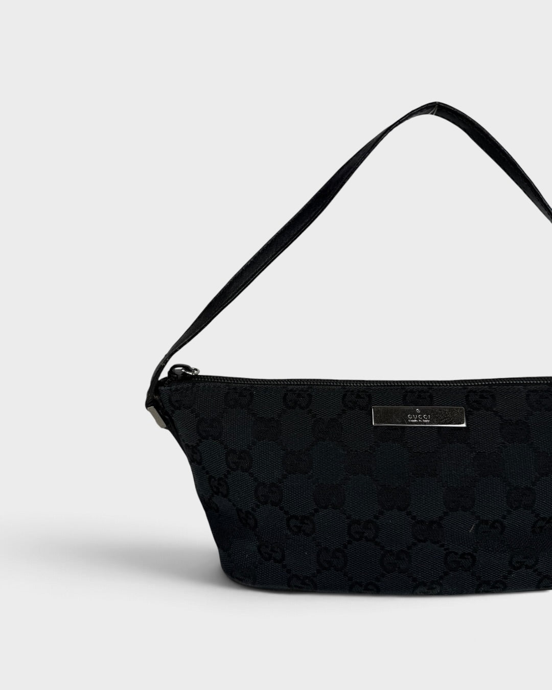 90s Gucci GG Black Monogram Pochette Boat Bag | O/S, Black