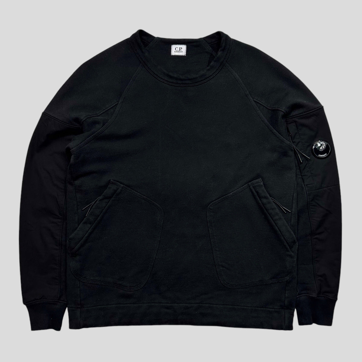 CP Company AW21 Nylon Panelled Lens Double Pocket Crewneck - M/L | Medium, Black