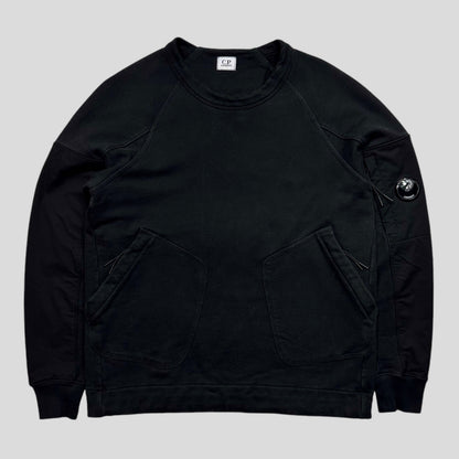 CP Company AW21 Nylon Panelled Lens Double Pocket Crewneck - M/L | Medium, Black