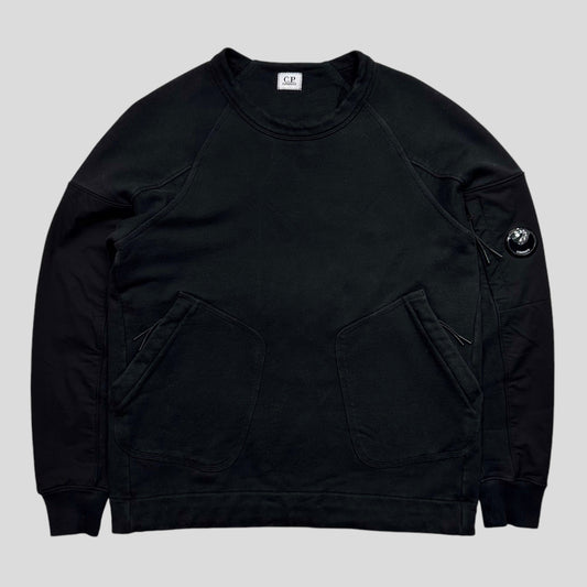 CP Company AW21 Nylon Panelled Lens Double Pocket Crewneck - M/L | Medium, Black