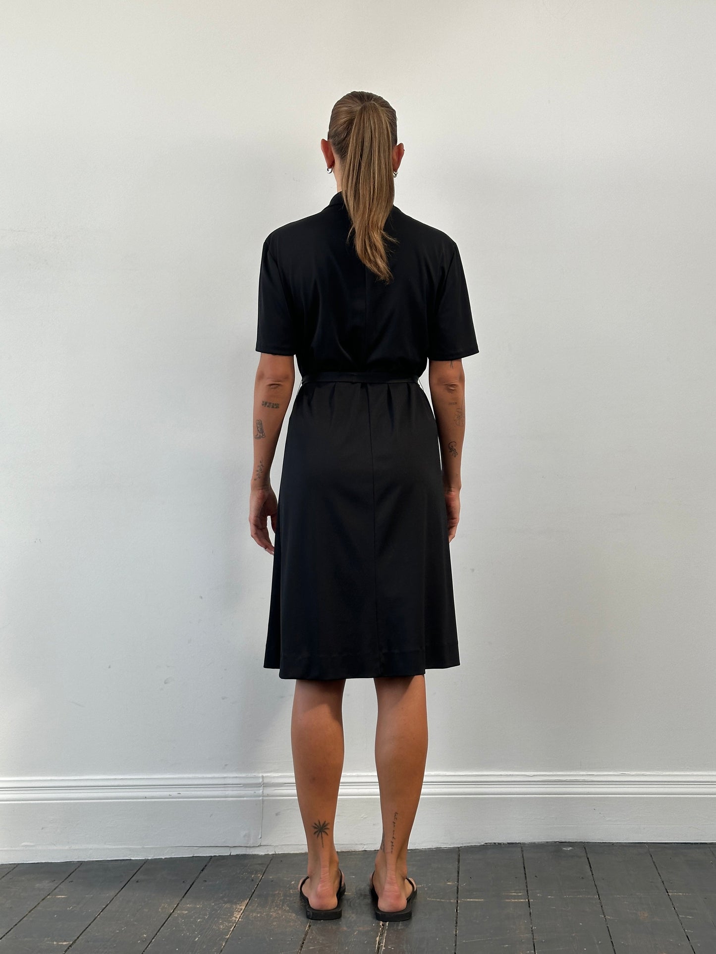 Vintage 1990s Belted Short Sleeve Midi Shirt Dress - L