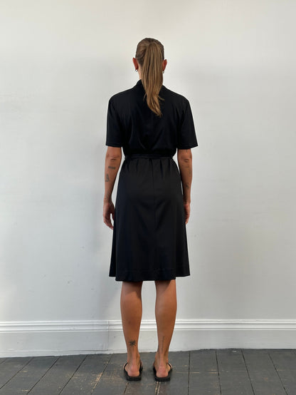 Vintage 1990s Belted Short Sleeve Midi Shirt Dress - L