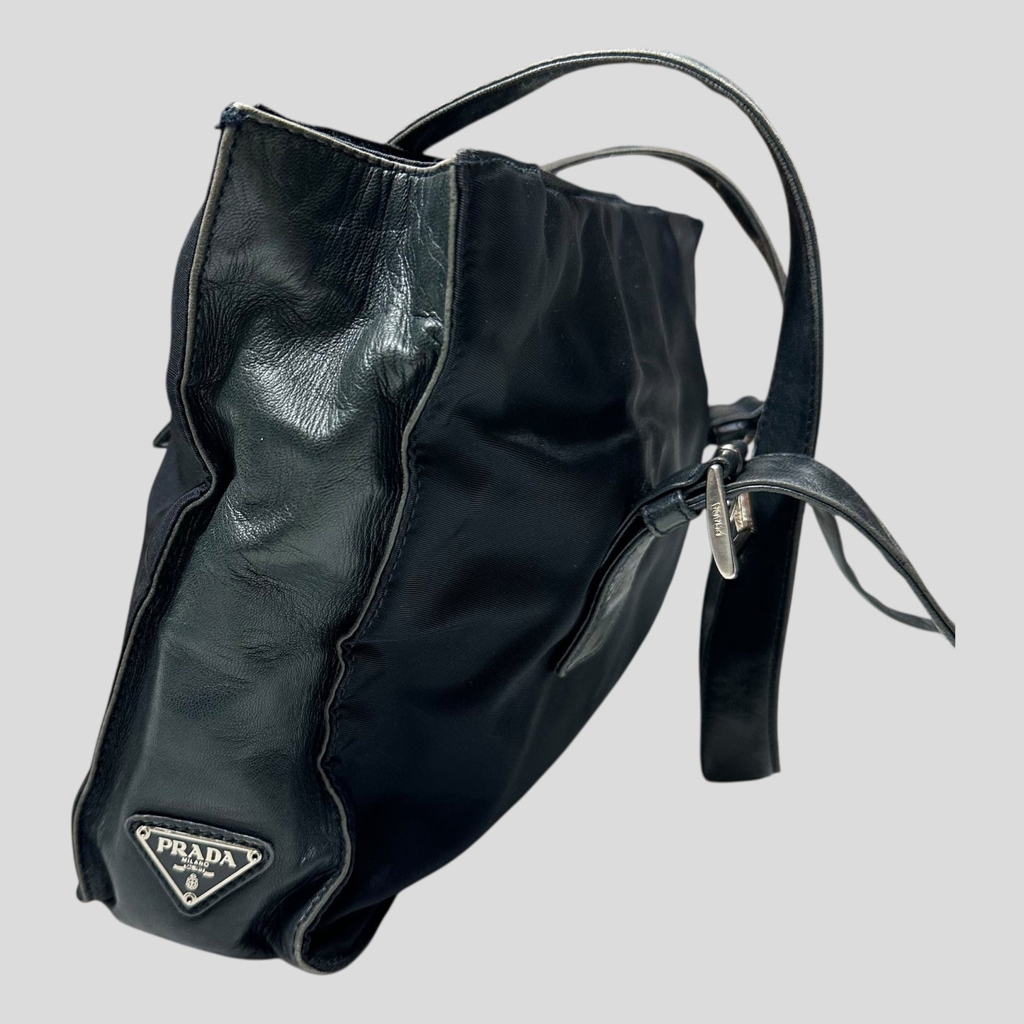 Prada 00’s Nylon + Leather Plaque Logo Shoulder Bag