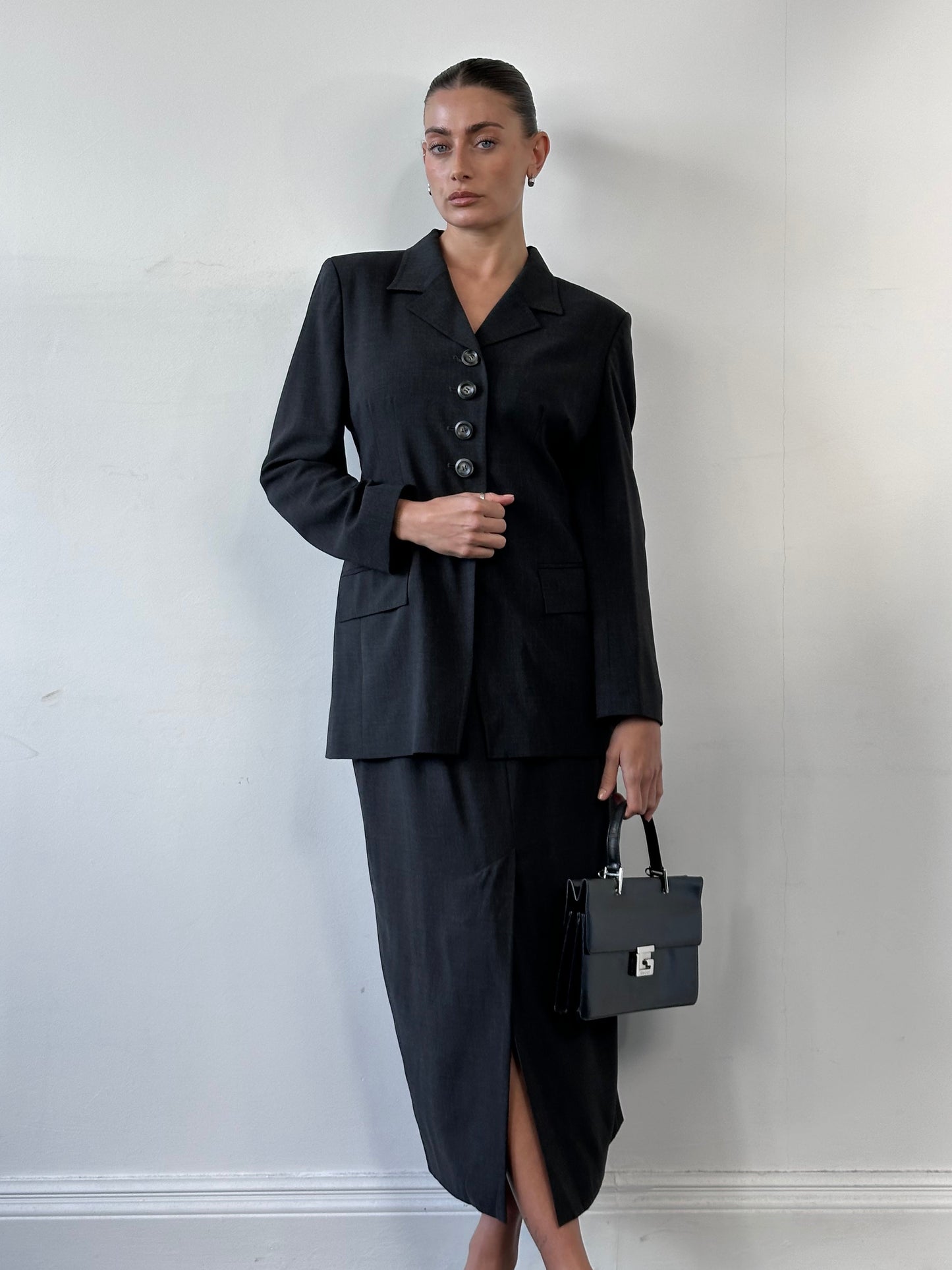 Jaeger 90s Pure Wool Two Piece Skirt Suit - M/W26