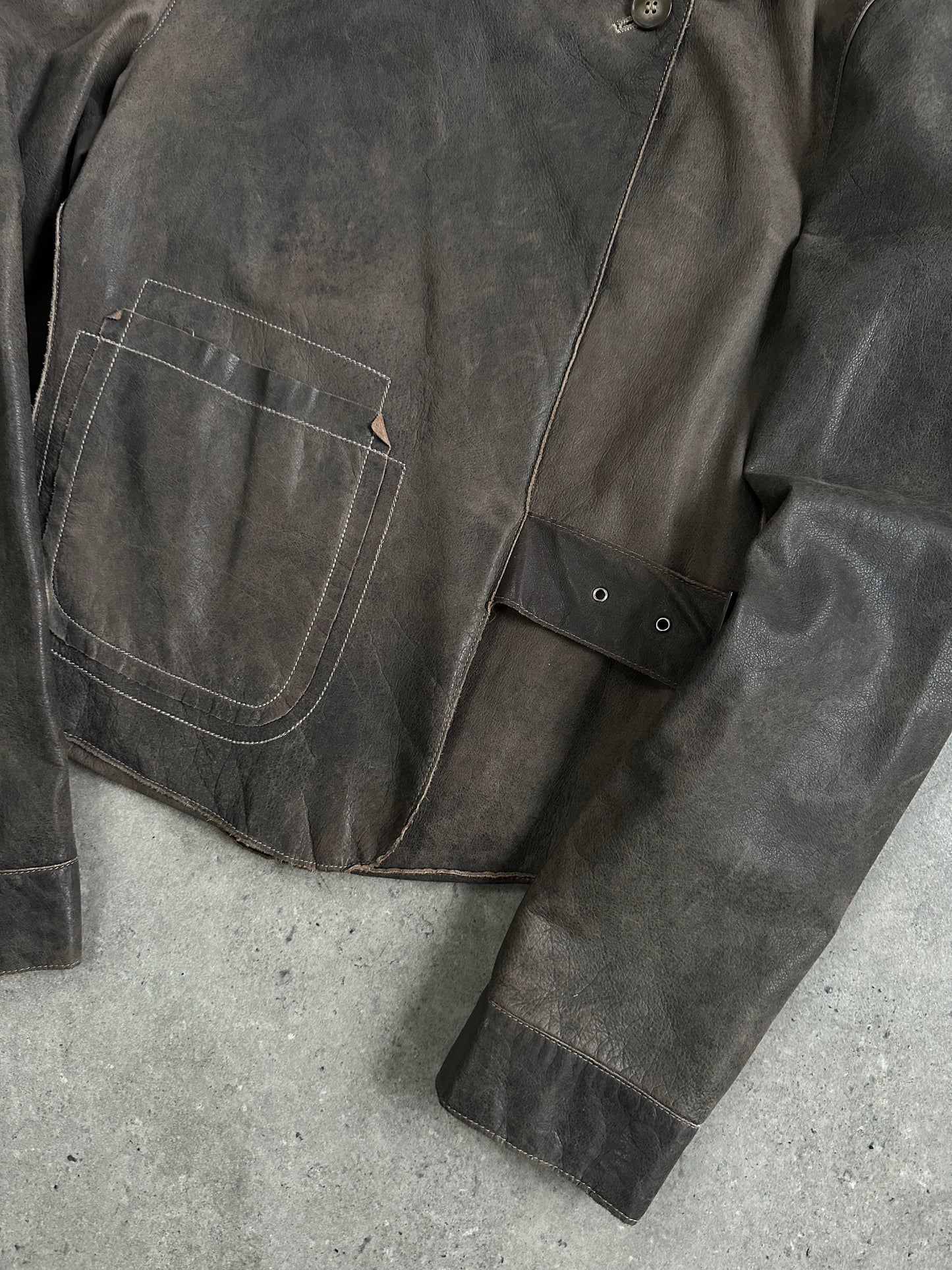 Emporio Armani Distressed Leather Jacket - S | XS-S, Distressed Brown