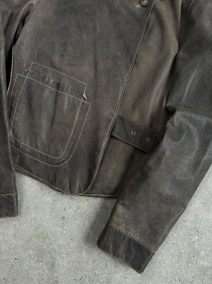 Emporio Armani Distressed Leather Jacket - S | XS-S, Distressed Brown