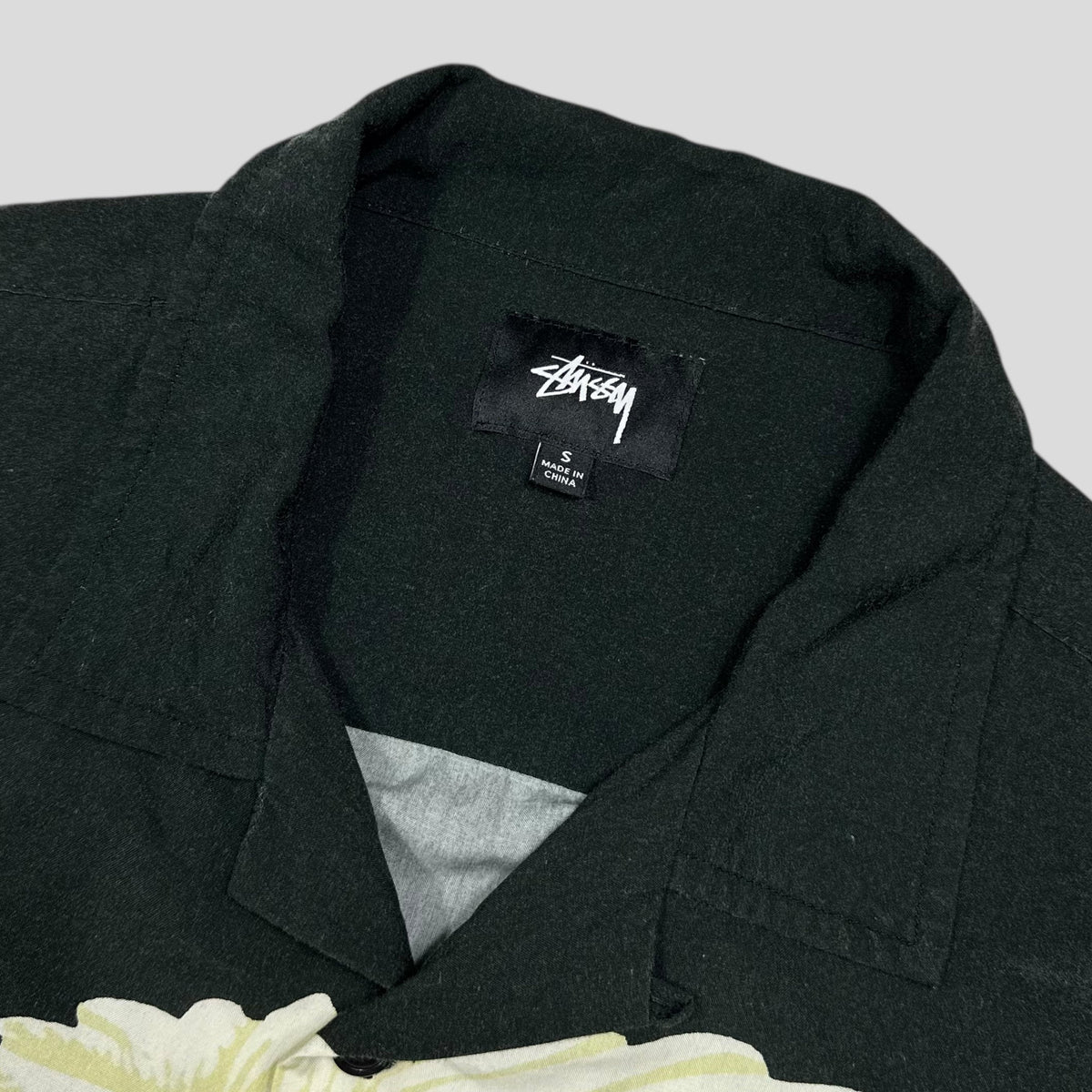 Stussy Big Crane Camp Collar Boxy Rayon Shirt - S | Black